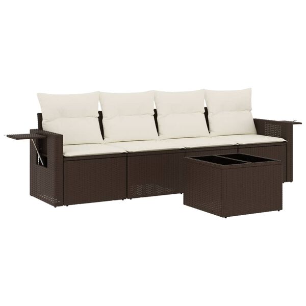 vidaXL Salon de jardin avec coussins 5 pcs marron r&eacute;sine tress&eacute;e