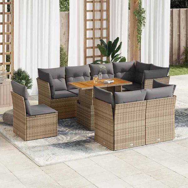 vidaXL Salon de jardin avec coussins 9 pcs beige r&eacute;sine tress&eacute;e