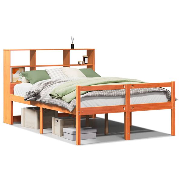 vidaXL Lit bibliothèque sans matelas cire marron 135x190cm bois massif