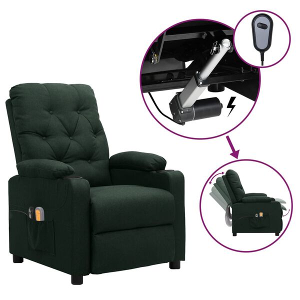 vidaXL Fauteuil &eacute;lectrique de massage Vert fonc&eacute; Tissu