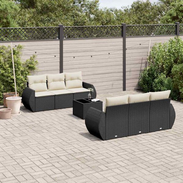 vidaXL Salon de jardin 7 pcs avec coussins noir résine tressée