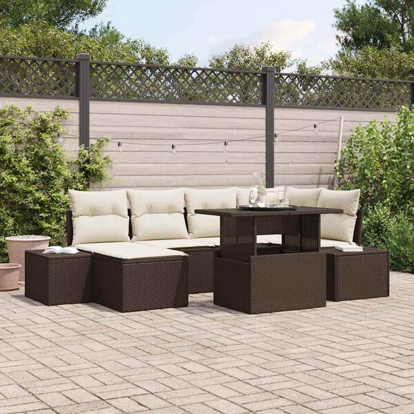 vidaXL Ensemble de canap&eacute; de jardin 7 pcs Marron Poly rotin