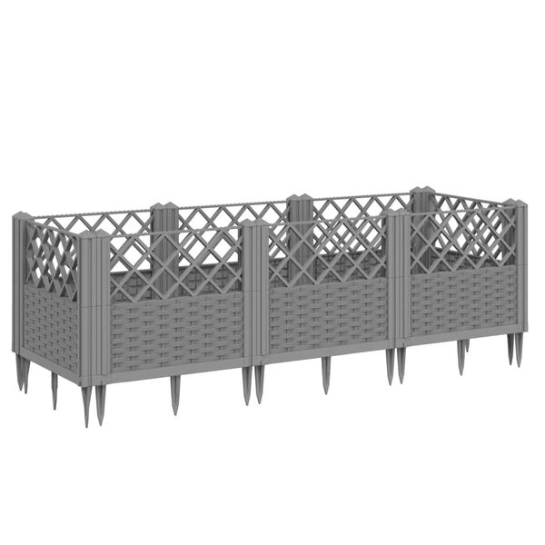 vidaXL Jardinière avec piquets gris clair 123,5x43,5x43,5 cm PP