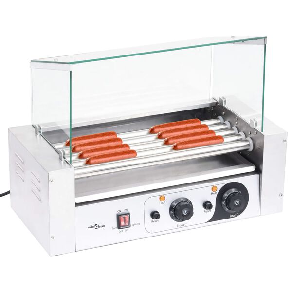 vidaXL Grill à hot-dogs à 5 rouleaux avec couvercle en verre 1000 W