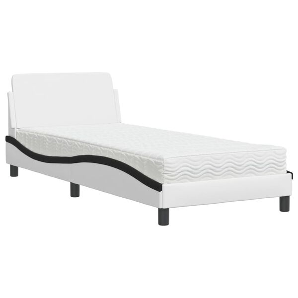 vidaXL Lit avec matelas Dover blanc et noir 90x200 cm similicuir