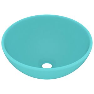 vidaXL Lavabo rond de salle de bain Vert clair mat 32,5x14cm C&eacute;ramique