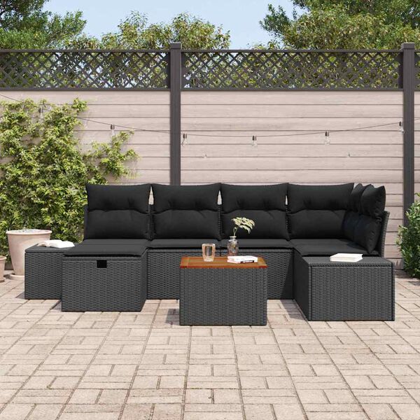 vidaXL Ensemble de canap&eacute; de jardin avec coussin 7 pcs Noir Poly rotin