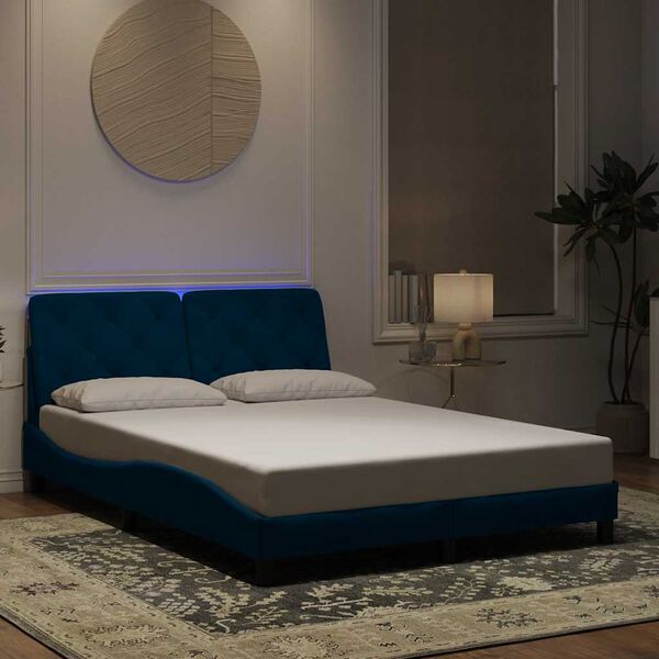 vidaXL Cadre de lit avec LED sans matelas bleu 120x200 cm velours