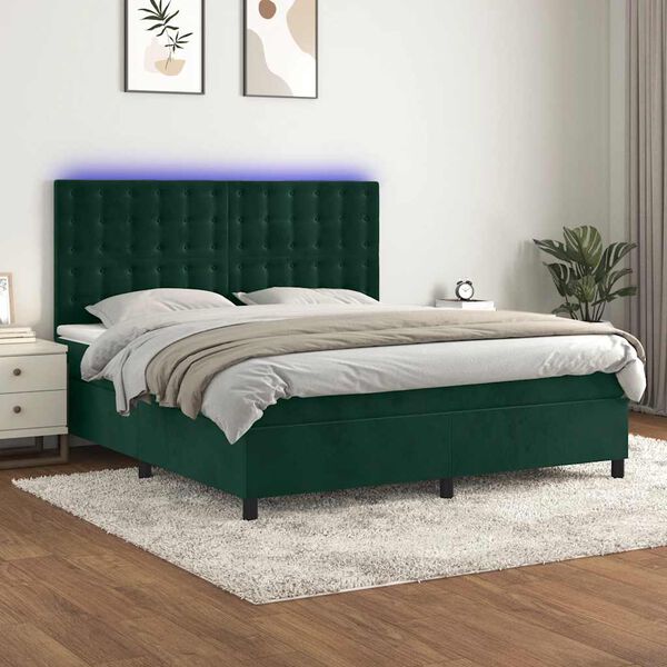 vidaXL Sommier &agrave; lattes de lit matelas et LED Vert fonc&eacute; 180x200 cm