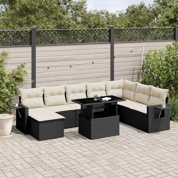 vidaXL Salon de jardin 8 pcs avec coussins noir r&eacute;sine tress&eacute;e