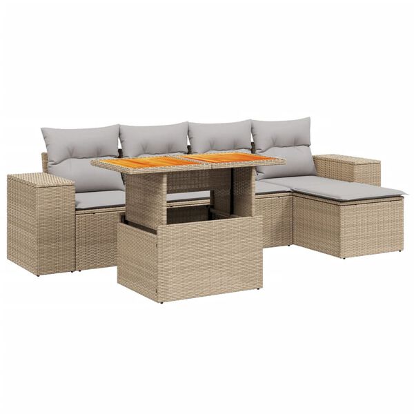 vidaXL Salon de jardin avec coussins 6 pcs beige r&eacute;sine tress&eacute;e