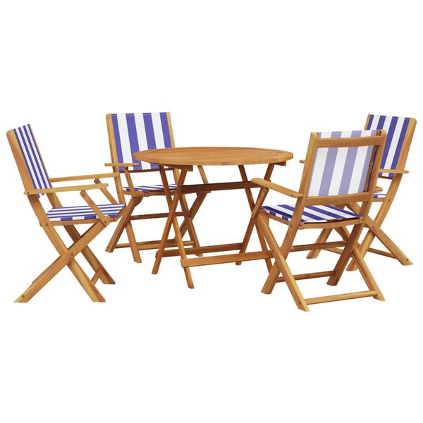 vidaXL Ensemble &agrave; manger de jardin 5 pcs bleu blanc tissu bois massif