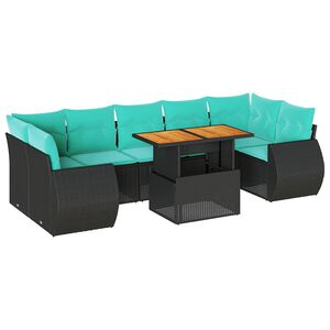 vidaXL Salon de jardin 8 pcs avec coussins noir r&eacute;sine tress&eacute;e