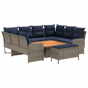 vidaXL Ensembles de meubles 7 pc Gris et bleu marine Rotin PE