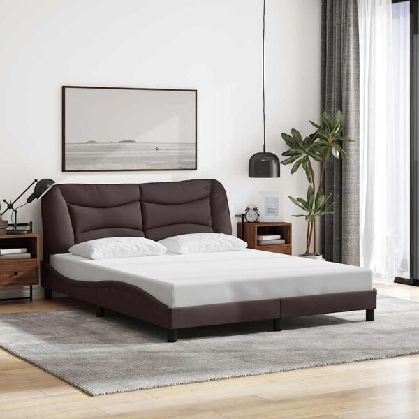 vidaXL Cadre de lit sans matelas Hvar marron fonc&eacute; 160x200 cm tissu