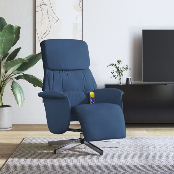 vidaXL Fauteuil inclinable de massage avec repose-pieds bleu tissu