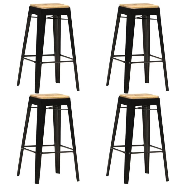 vidaXL Tabourets de bar lot de 4 noir bois de manguier massif