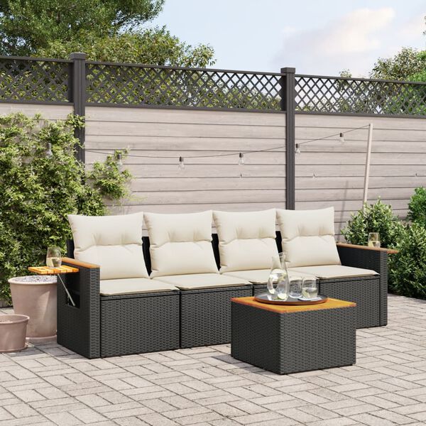 vidaXL Salon de jardin 5 pcs avec coussins noir r&eacute;sine tress&eacute;e