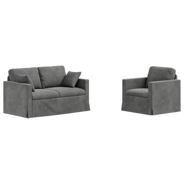 vidaXL Canap&eacute; 2 pcs Gris fonc&eacute; 138 x 78 x 80 cm Velours