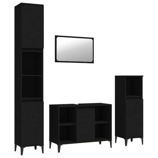 vidaXL Ensemble de meubles salle de bain 4 pcs noir bois d'ing&eacute;nierie