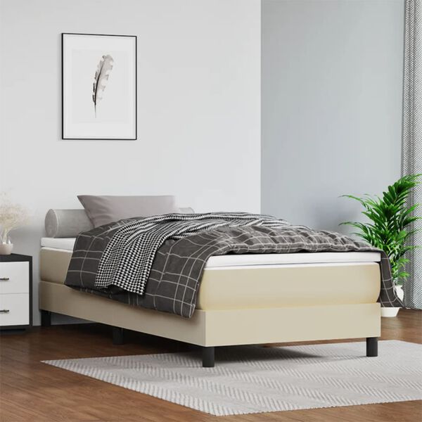 vidaXL Sommier &agrave; lattes de lit avec matelas Cr&egrave;me 90x190 cm Similicuir