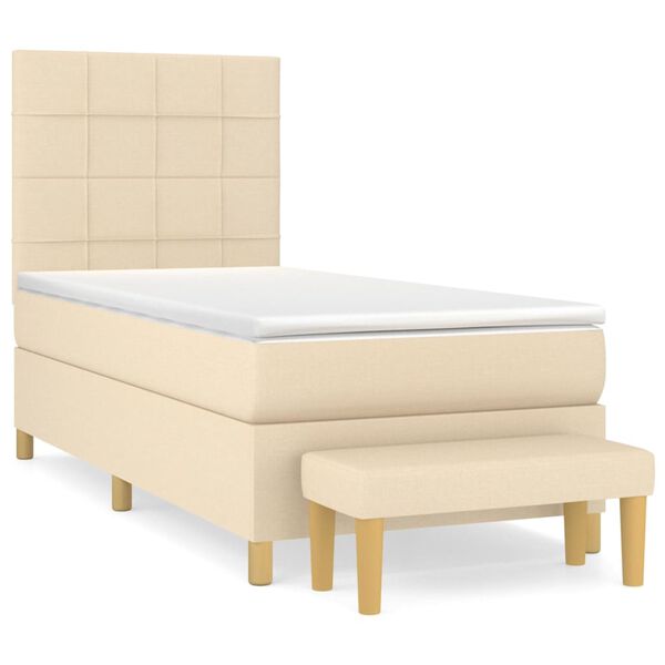 vidaXL Sommier &agrave; lattes de lit avec matelas Cr&egrave;me 90x200 cm Tissu