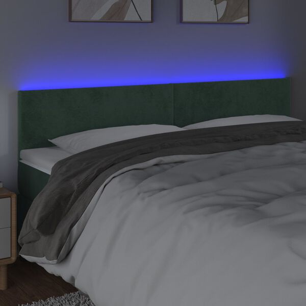 vidaXL T&ecirc;te de lit &agrave; LED Vert fonc&eacute; 180x5x78/88 cm Velours