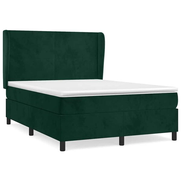 vidaXL Sommier &agrave; lattes de lit et matelas Vert fonc&eacute; 140x190cm Velours