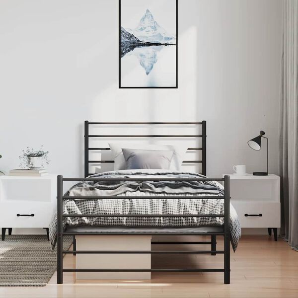 vidaXL Cadre de lit métal sans matelas avec pied de lit noir 100x190cm