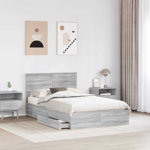 vidaXL Lit de Rangement Gris Sonoma 135 x 190 cm Bois d'ingénierie