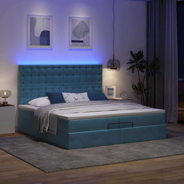 vidaXL Cadre de lit ottoman avec matelas bleu fonc&eacute; 200x200 cm velours