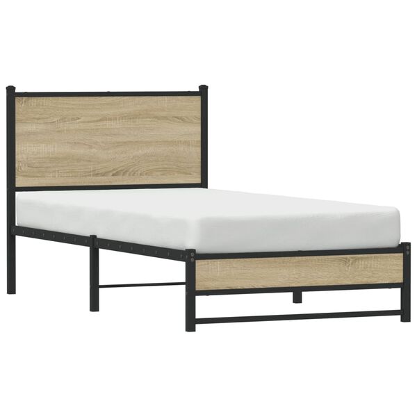 vidaXL Cadre de lit en métal sans matelas chêne sonoma 75x190 cm