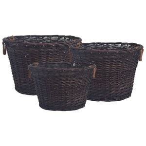 vidaXL Jeu 3 paniers empilables &agrave; bois de chauffage Marron fonc&eacute; Saule