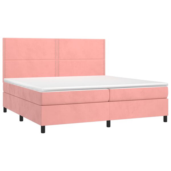 vidaXL Sommier &agrave; lattes de lit avec matelas Rose 200x200 cm Velours