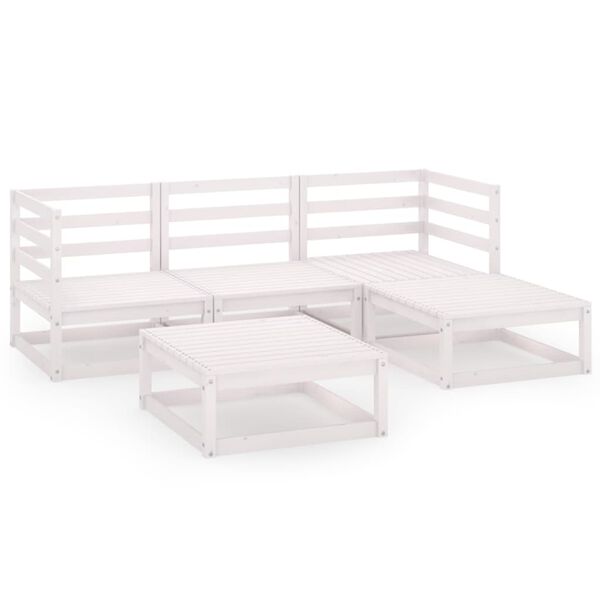 vidaXL Salon de jardin 5 pcs Blanc Bois de pin massif