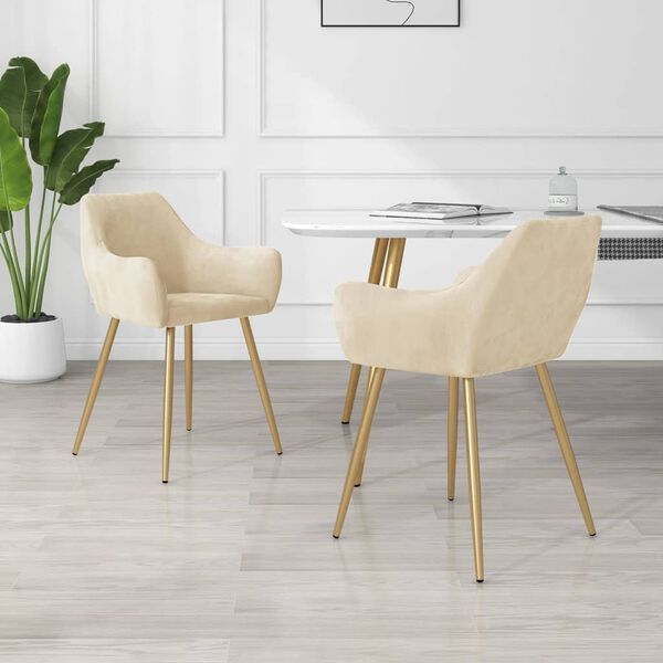 vidaXL Chaises &agrave; manger lot de 2 Cr&egrave;me Velours