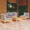 vidaXL Salon de jardin 5 pcs avec coussins gris bois de pin massif