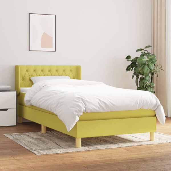 vidaXL Sommier &agrave; lattes de lit avec matelas Vert 90x200 cm Tissu