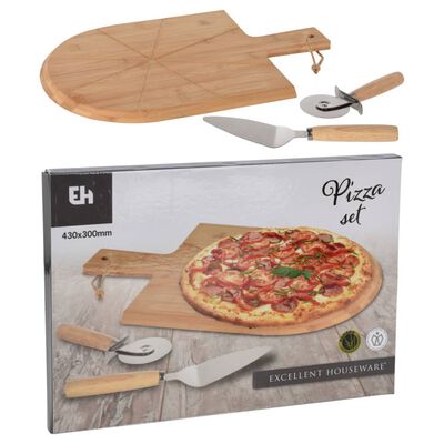 Excellent Houseware Ensemble de coupe à pizza 3 pcs 43x30 cm bambou