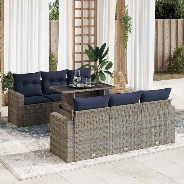 vidaXL Salon de jardin avec coussins 7 pcs gris résine tressée acacia