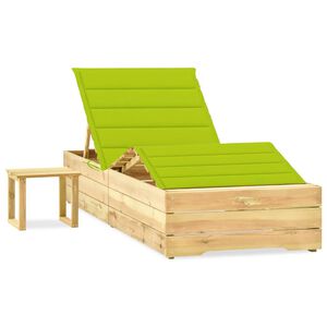 vidaXL Chaise longue de jardin avec table et coussin Pin impr&eacute;gn&eacute;