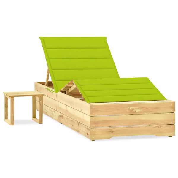 vidaXL Chaise longue de jardin avec table et coussin Pin impr&eacute;gn&eacute;