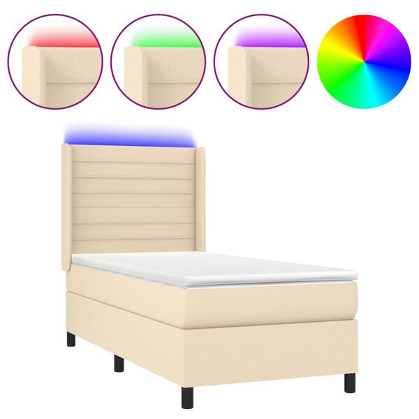 vidaXL Sommier &agrave; lattes de lit matelas et LED Cr&egrave;me 90x190 cm Tissu