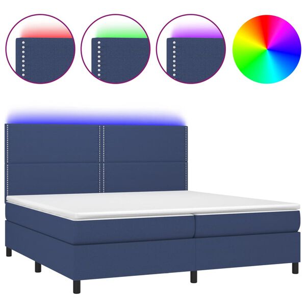 vidaXL Sommier &agrave; lattes de lit et matelas et LED Bleu 200x200 cm Tissu
