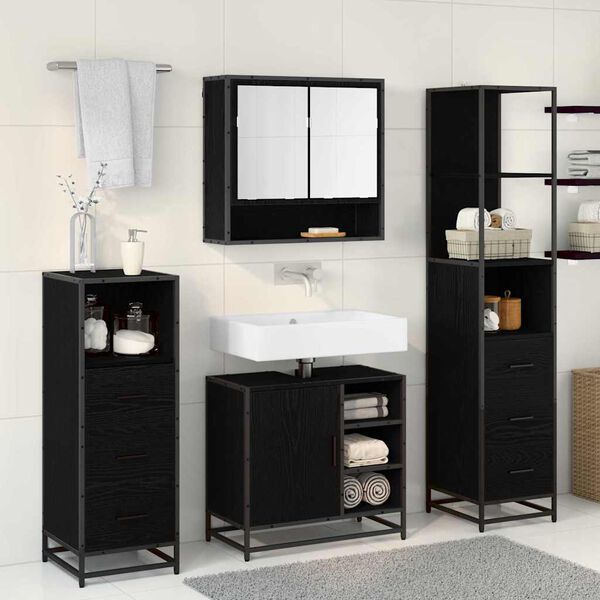 vidaXL Ensemble de mobilier de salle de bain 4 pcs Ch&ecirc;ne noir