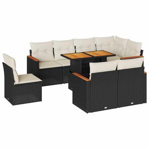 vidaXL Salon de jardin avec coussins 9 pcs noir r&eacute;sine tress&eacute;e acacia