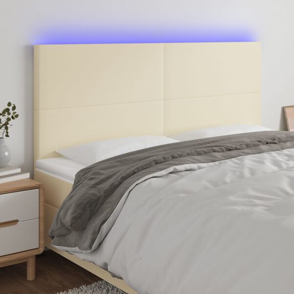 vidaXL T&ecirc;te de lit &agrave; LED Cr&egrave;me 160x5x118/128 cm Similicuir