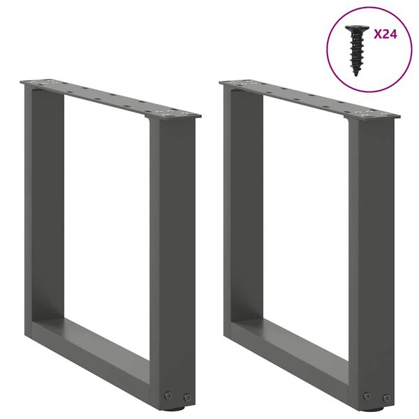 vidaXL Pieds de table basse en U, 2 pi&egrave;ces, anthracite, 50 x (42-43) cm, acier