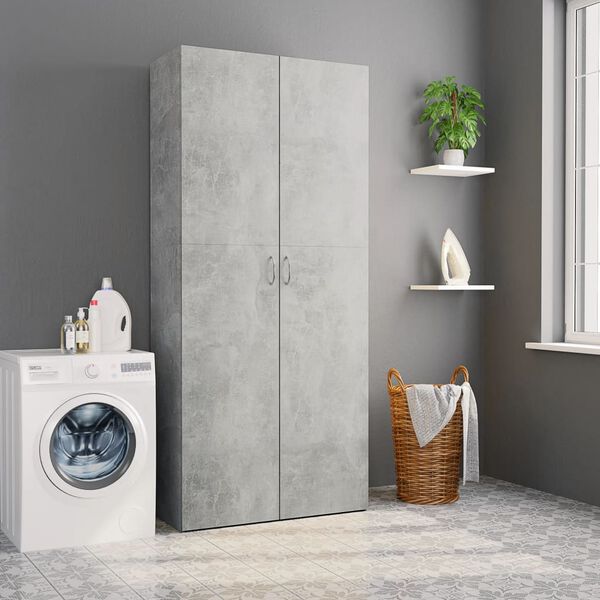 vidaXL Armoire de rangement gris b&eacute;ton 80x35,5x180cm bois d'ing&eacute;nierie