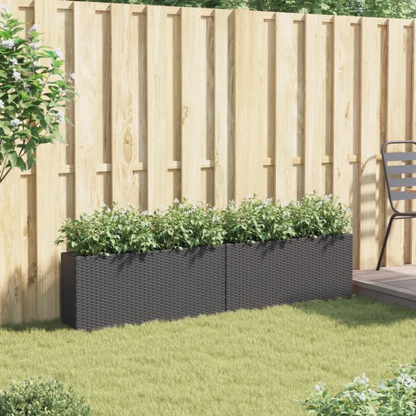 vidaXL Jardini&egrave;res avec 2 pots 2 pcs noir 90x20x40 cm r&eacute;sine tress&eacute;e